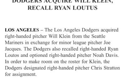 Dodgers Make Strategic Moves: Acquiring Will Klein and Promoting Ryan Loutos